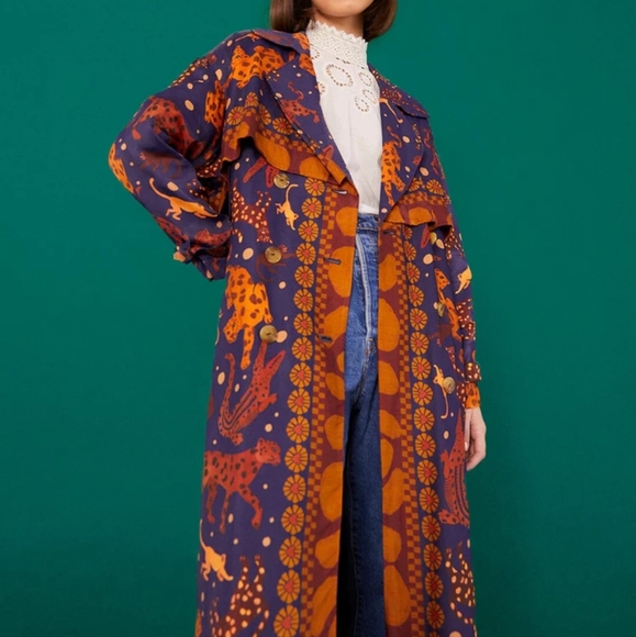 Farm Rio Navy Animal Sky Trench Coat - Picture 6 of 6